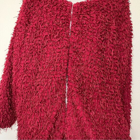 NWT Kut From The Kloth Red Shaggy Eyelash Fringed Sweater Jacket Women Medium - Picture 4 of 14